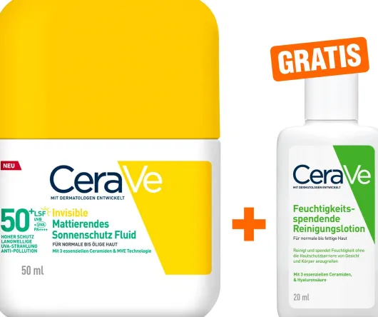 CeraVe Mattierendes Sonnenschutz Fluid LSF 50+ 50 ml + gratis CeraVe Reinigungslotion 20 ml