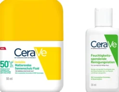 CeraVe Mattierendes Sonnenschutz Fluid LSF 50+ 50 ml + gratis CeraVe Feuchtigkeitsspendende Reinigungslotion 20 ml