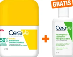 CeraVe Mattierendes Sonnenschutz Fluid LSF 50+ 50 ml + gratis CeraVe Feuchtigkeitsspendende Reinigungslotion 20 ml