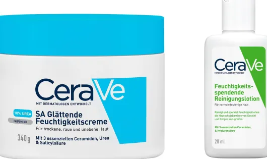 CeraVe SA Urea Glättende Feuchtigkeitscreme 340 g + gratis Feuchtigkeitsspendende Reinigungslotion 20 ml
