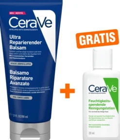 CeraVe ultra reparierender Balsam 88 ml + gratis CeraVe feuchtigkeitsspendende Reinigungslotion 20 ml