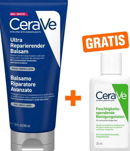CeraVe ultra reparierender Balsam 88 ml + gratis CeraVe feuchtigkeitsspendende Reinigungslotion 20 ml
