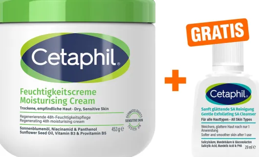 Cetaphil Feuchtigkeitscreme 453 g + gratis Cetaphil sanft glättende SA Reinigungslotion 29 ml