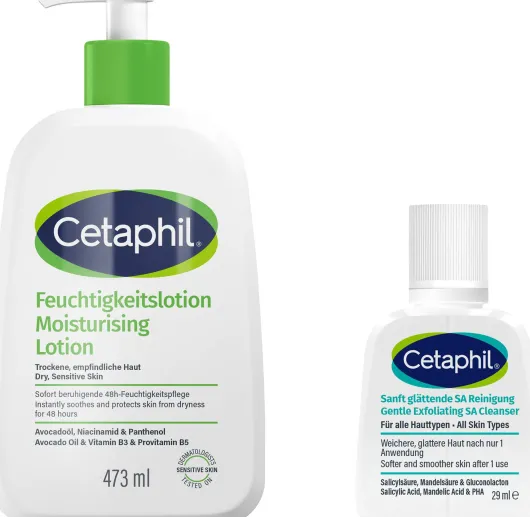 Cetaphil Feuchtigkeitslotion 473 ml + gratis Cetaphil sanft glättende SA Reinigungslotion 29 ml