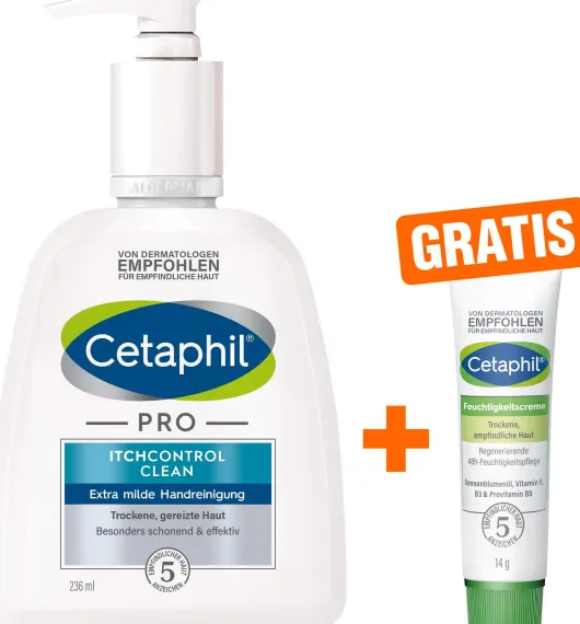 Cetaphil Pro Itch Control Clean Extra Milde Handreinigung 236 ml + gratis Feuchtigkeitscreme 14 g