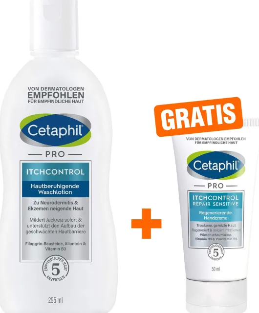 Cetaphil Pro Itch Control Waschlotion 295 ml + gratis Repair Sensitive regenerierende Handcreme 50 ml