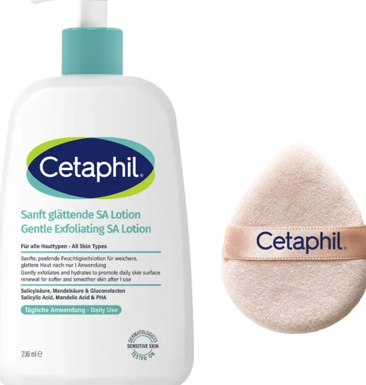 Cetaphil Sanft glättende SA Lotion für Gesicht & Körper 236 ml + gratis Cetaphil Reinigungspad 1 Stück