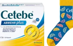 Cetebe Abwehr plus Vitamin C + Vitamin D3 + Zink 120 Kapseln + gratis Kuschelsocken