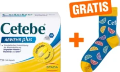 Cetebe Abwehr plus Vitamin C + Vitamin D3 + Zink 120 Kapseln + gratis Kuschelsocken