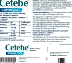 Cetebe Abwehr plus Vitamin C+Vitamin D3+ Zink 60 Kapseln