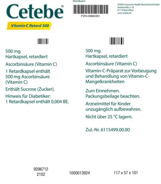 Cetebe Vitamin C Retardkapseln 500 mg 180 Stück