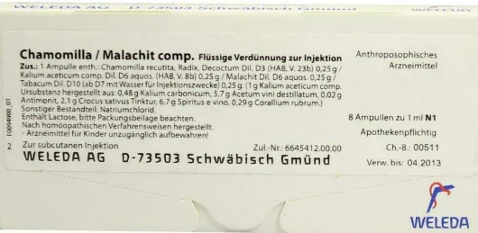 Chamomilla Malachit Comp. Weleda 8 X 1 ml Ampullen