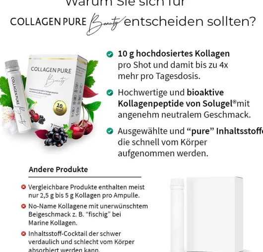 Collagen Pure Beauty 10 G Kollagen Hochdos.Gold Trinkampullen 7...