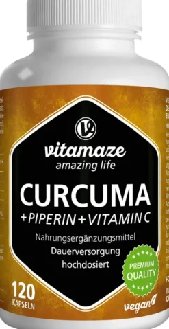 Curcuma + Piperin + Vitamin C Vegan 120 Kapseln