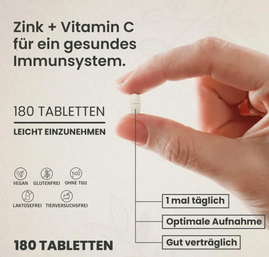 Cyb Vitamin C und Zink Hochdosiert Vegan 180 Tabletten