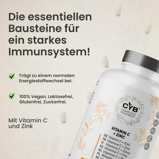 Cyb Vitamin C und Zink Hochdosiert Vegan 180 Tabletten