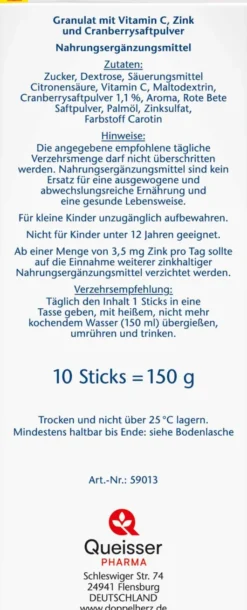 Doppelherz aktiv Heiße Cranberry mit Vitamin C + Zink 10 Beutel Granulat