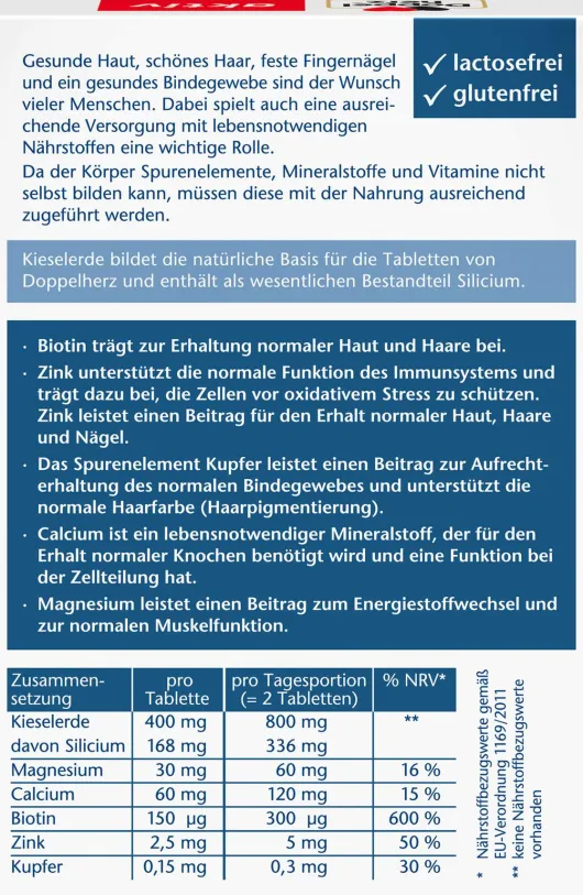 Doppelherz Aktiv Kieselerde Biotin Zink 60 Tabletten