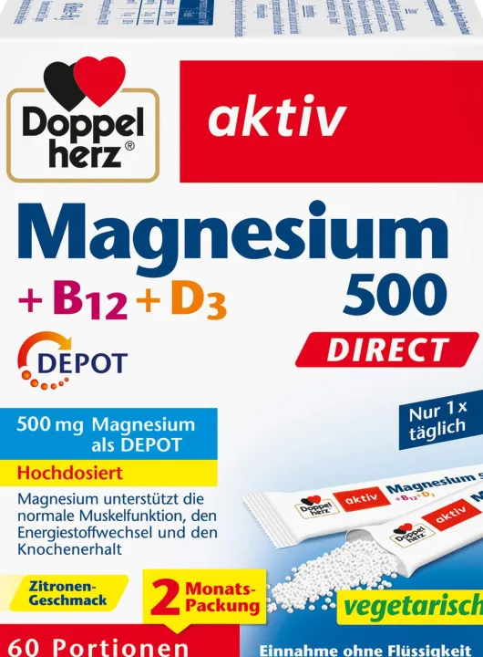 Doppelherz Aktiv Magnesium 500+B12+D3 Depot Direct 60 Portionen