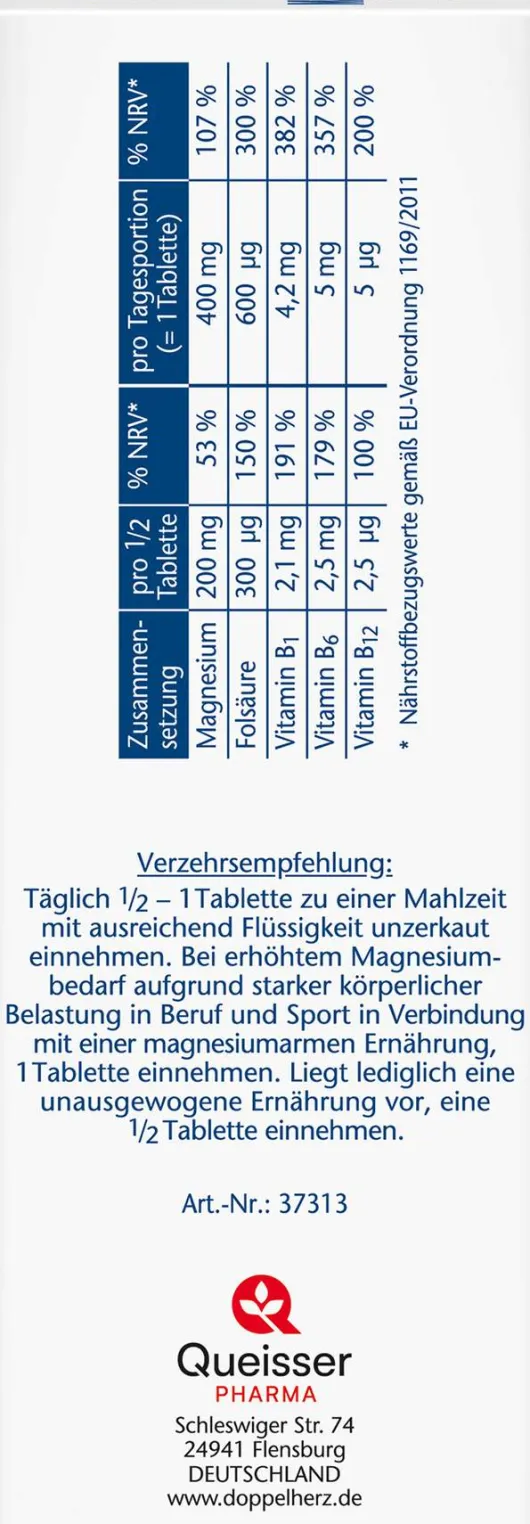 Doppelherz aktiv Magnesium 400 + B1 + B6 + B12 + Folsäure 120 Tabletten