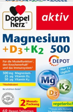 Doppelherz aktiv Magnesium 500+d3+k2 Depot 60 Tabletten