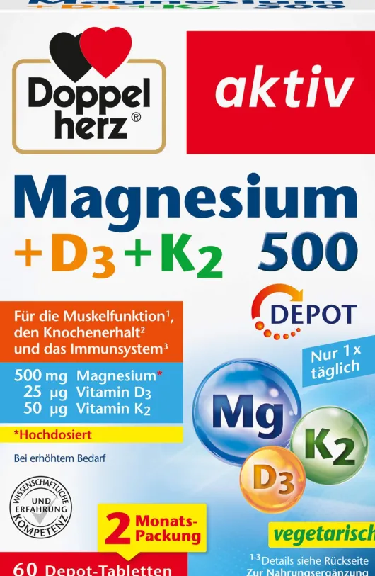Doppelherz aktiv Magnesium 500+d3+k2 Depot 60 Tabletten