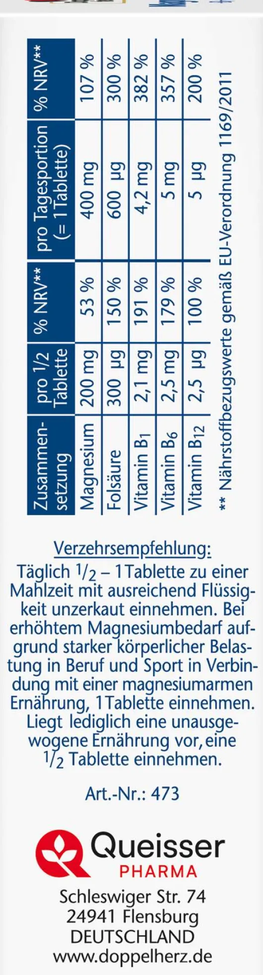 Doppelherz Aktiv Magnesium 400 mg + B1 + B6 + B12 + Folsäure 30...