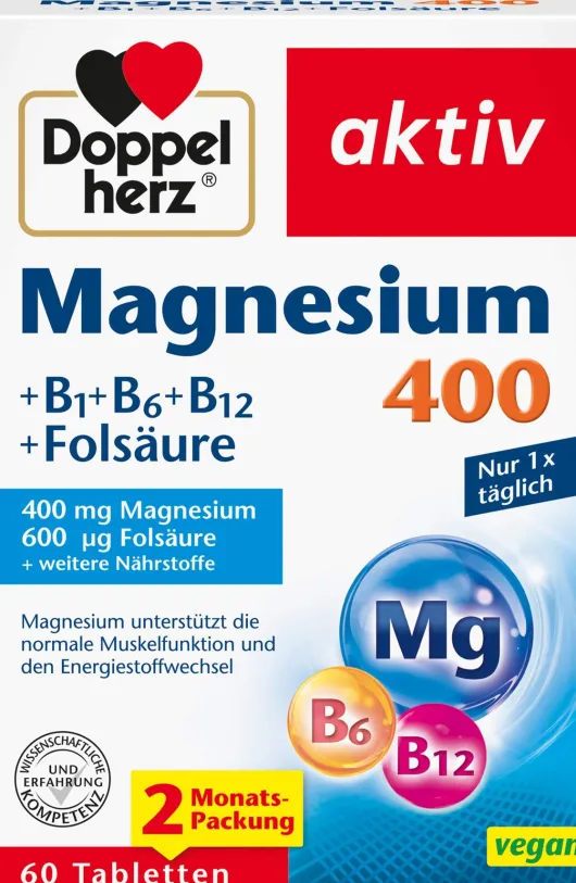 Doppelherz aktiv Magnesium 400 mg + B1 + B6 + B12 + Folsäure 60 Tabletten