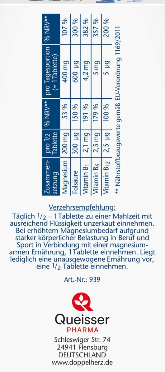 Doppelherz aktiv Magnesium 400 mg + B1 + B6 + B12 + Folsäure 60 Tabletten