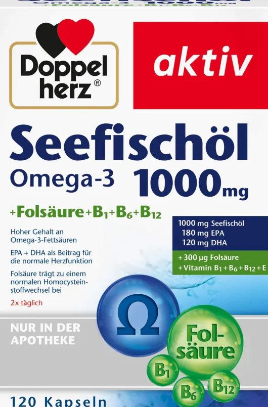 Doppelherz aktiv Seefischöl 1000 mg Omega3 + Folsäure 120 Kapseln