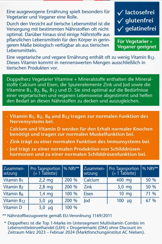 Doppelherz Aktiv Vegetarier Vitamine + Mineralstoffe 30 Tabletten