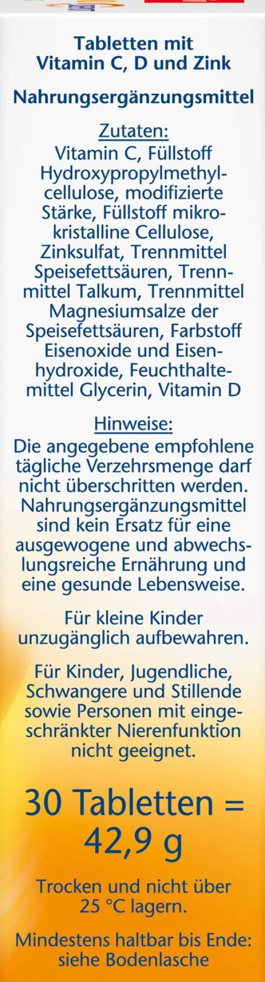 Doppelherz Aktiv Vitamin C 1000+d3+zink Depot Tabletten 30 Stück