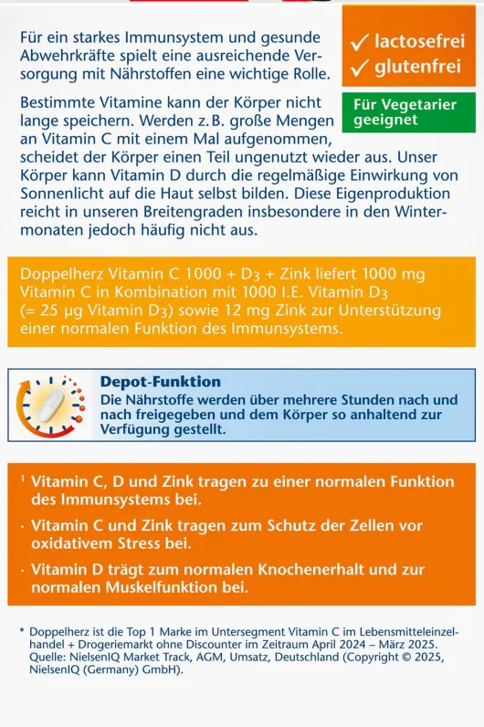 Doppelherz Aktiv Vitamin C 1000+d3+zink Depot Tabletten 30 Stück