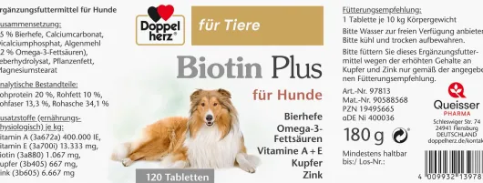 Doppelherz Für Tiere Biotin Plus Tabletten Für Hunde 120 Stück