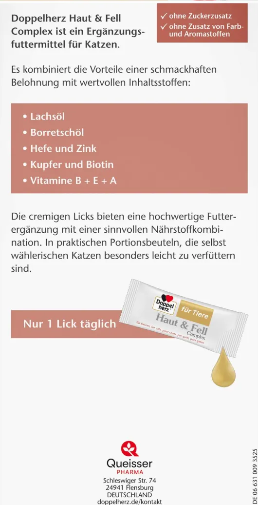 Doppelherz Haut & Fell Complex für Katzen 25 Licks