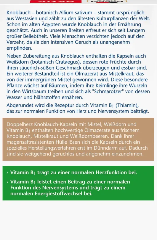 Doppelherz Knoblauch Mistel + Weißdorn + Vitamin B1 480 Kapseln
