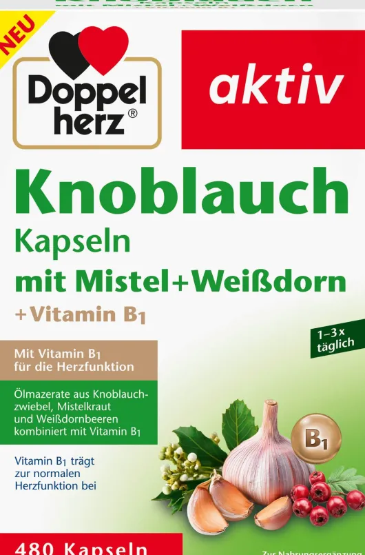 Doppelherz Knoblauch Mistel + Weißdorn + Vitamin B1 480 Kapseln