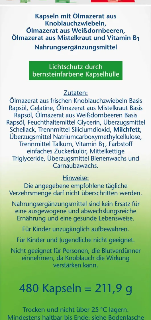 Doppelherz Knoblauch Mistel + Weißdorn + Vitamin B1 480 Kapseln
