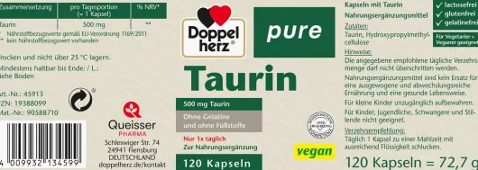 Doppelherz Pure Taurin 120 Kapseln