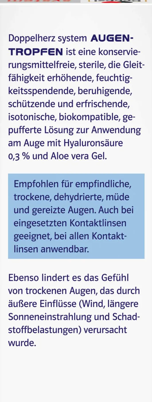 Doppelherz System Augentropfen Hyaluron 0,3% + Aloe Vera 10 ml