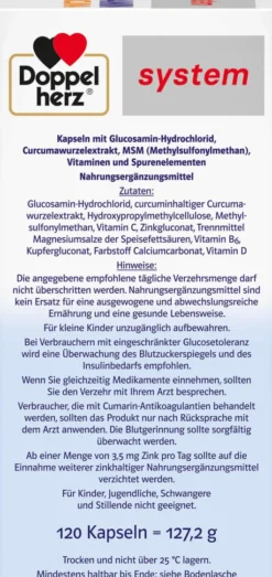 Doppelherz System Glucosamin 1000 + Curcuma Vegan 120 Kapseln