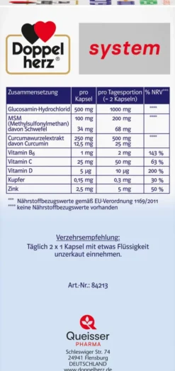Doppelherz System Glucosamin 1000 + Curcuma Vegan 120 Kapseln