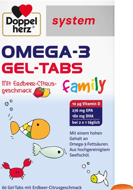 Doppelherz System Omega-3 Gel-Tabs Family Erdbeer Cititrus 60...