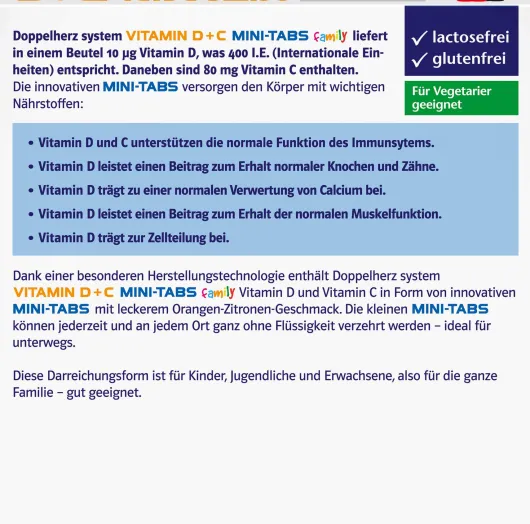 Doppelherz System Vitamin D+c Mini-Tabs Family 20 Stück