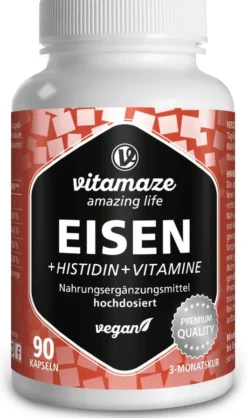 Eisen 20 mg + Histidin + Vitamine C, B9, B12 90 Kapseln