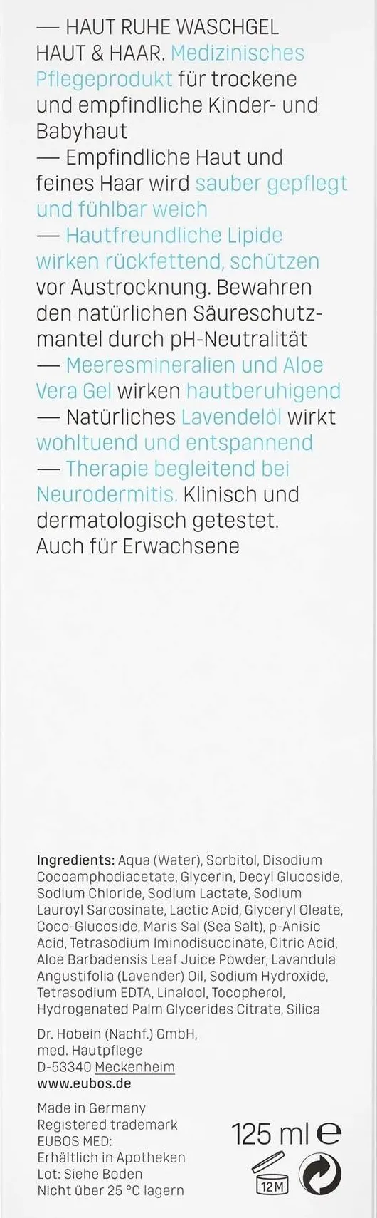 Eubos Kinder Haut Ruhe Waschgel 125 ml Gel
