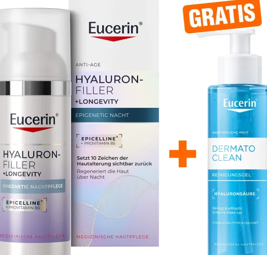 Eucerin Anti-Age Hyaluron-Filler Epigenetic Nachtpflege 50 ml Creme + gratis DermatoClean Hyaluron Reinigungsgel 200 ml