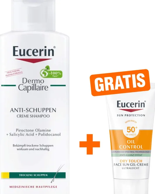 Eucerin Dermo Capillaire Anti-Schuppen Creme Shampoo 250 ml + gratis Sun Gel-Creme Oil Control 20 ml