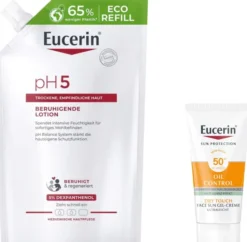 Eucerin pH5 Lotion 400ml Nachfüllbeutel empfindliche Haut + gratis Eucerin Sun Gel-Creme Oil Control 20 ml