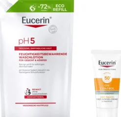 Eucerin pH5 Waschlotion 750 ml Nachfüllbeutel + gratis Eucerin Sun Gelcreme Oil Control 20 ml